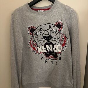 Kenzo Gray Crewneck Sweater with Iconic Tiger Design